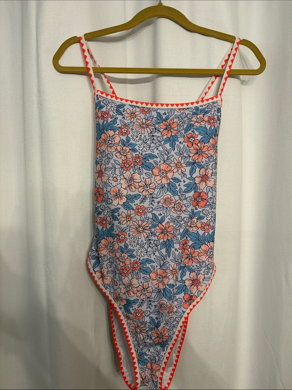 Women’s Floral One-Piece Swimsuit in Coral and Blue